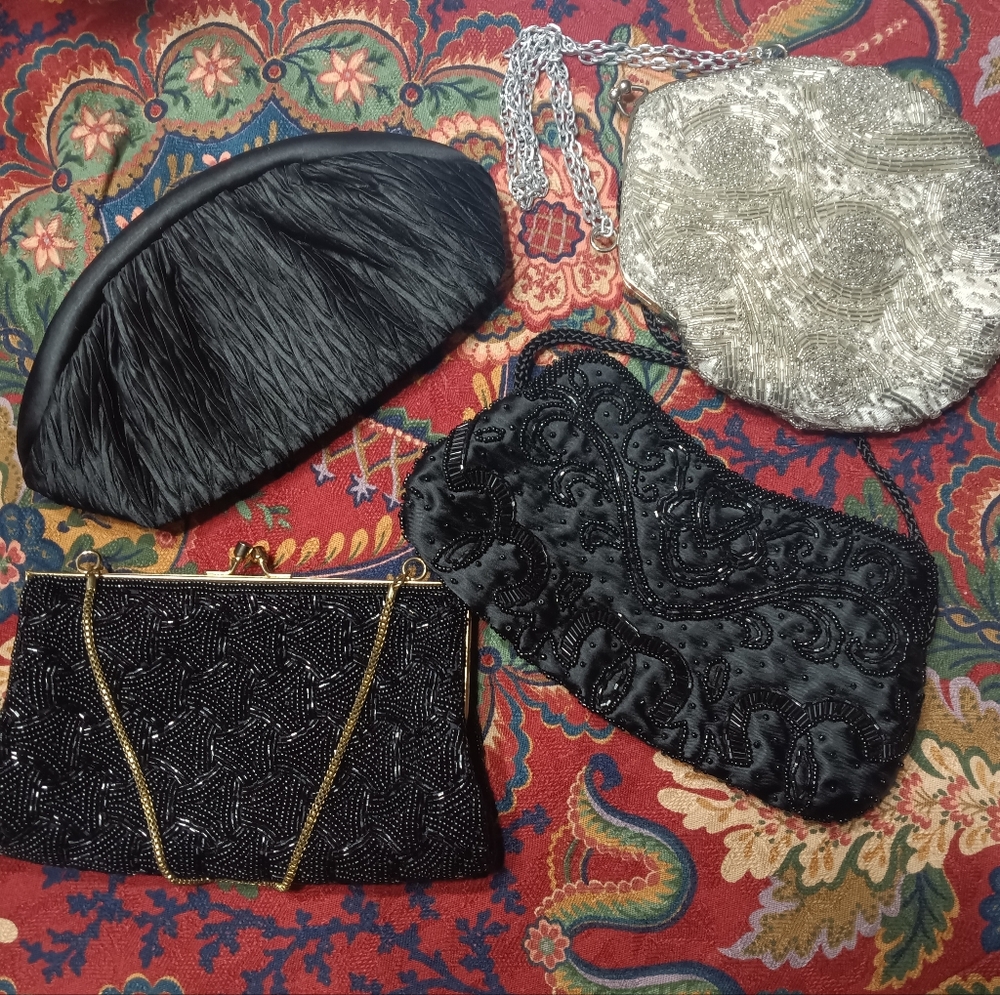 Group Of 4 Elegant Black and Silver Evening Bags
